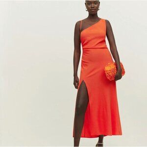 Reformation Amani Midi Dress Orange Hot Day Wedding Size 6 Women's